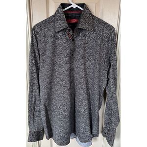 Georg Roth Los Angeles Mens Lg Black/White Floral Long Sleeve Button Dress Shirt